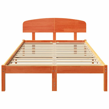 Bed Frame with Headboard Wax Brown 135 x 190 cm Solid Pine Wood