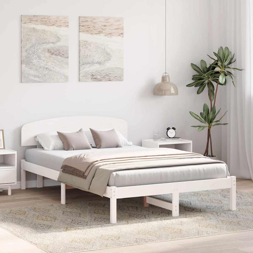 Bed Frame with Headboard White 120 x 190 cm Solid Pine Wood