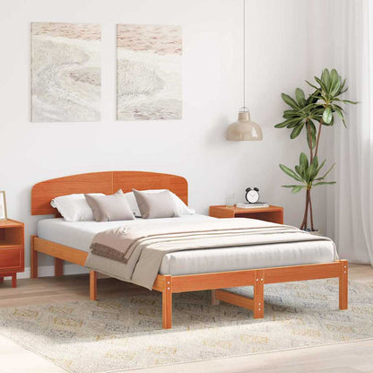 Bed Frame with Headboard Wax Brown 120 x 190 cm Solid Pine Wood