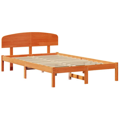 Bed Frame with Headboard Wax Brown 120 x 190 cm Solid Pine Wood
