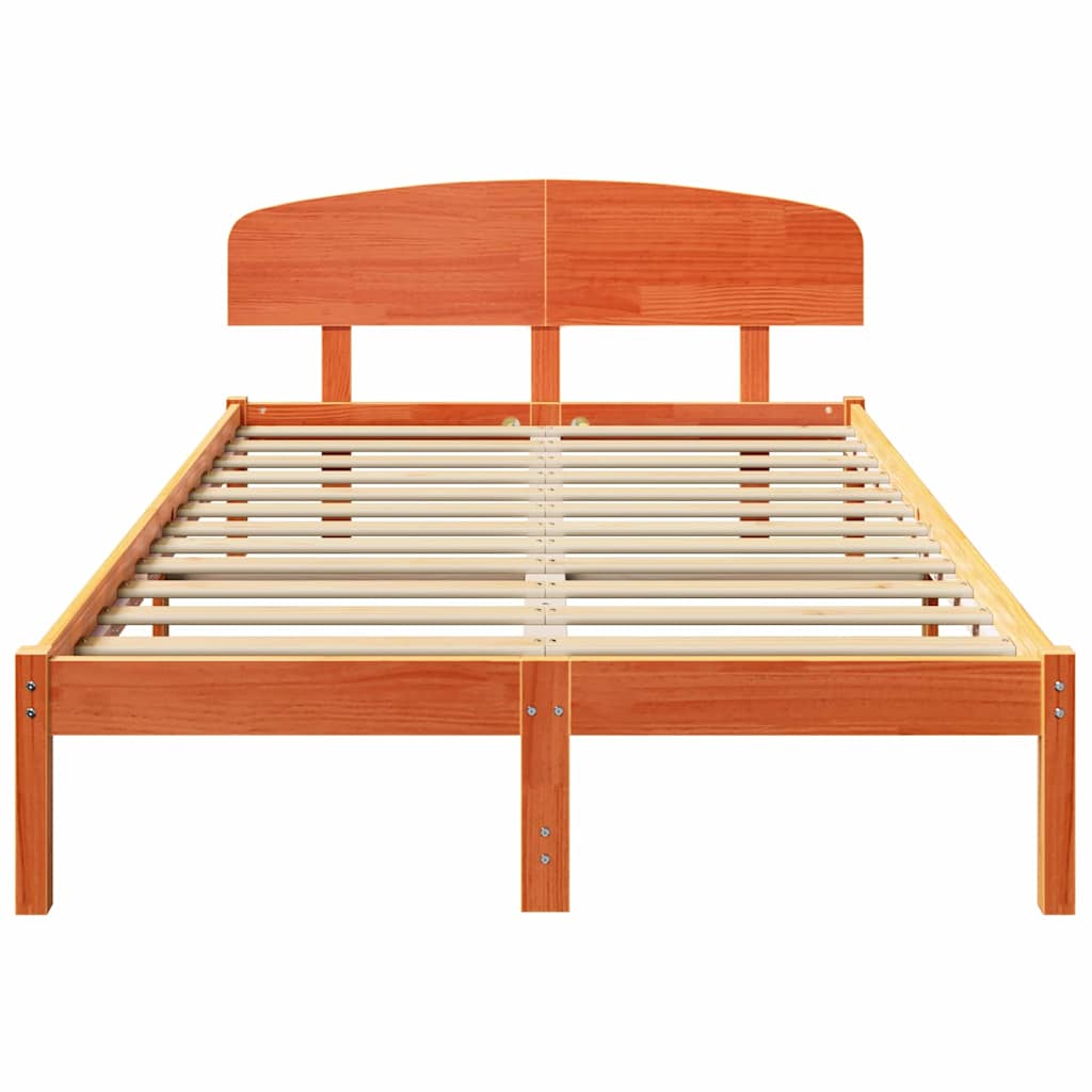 Bed Frame with Headboard Wax Brown 120 x 190 cm Solid Pine Wood