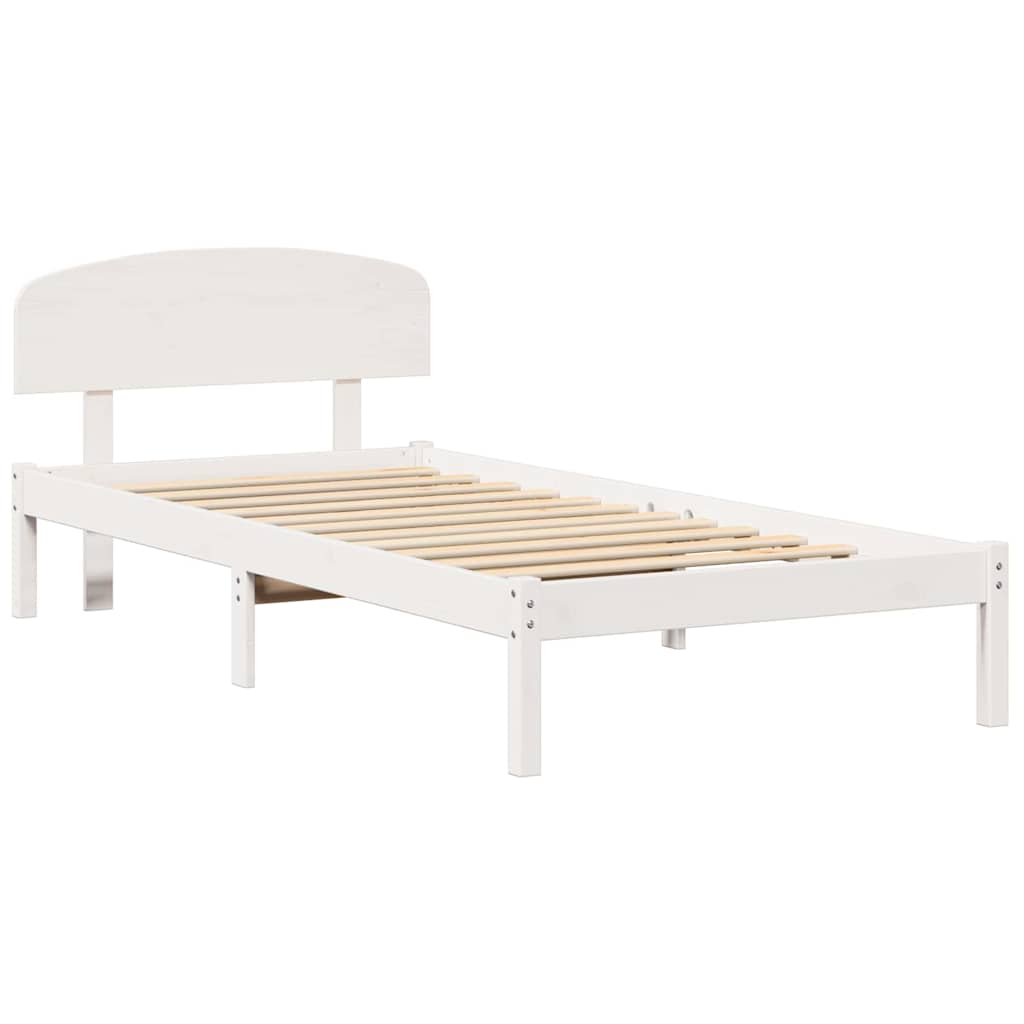 Bed Frame with Headboard White 100 x 200 cm Solid Pine Wood