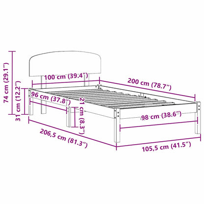 Bed Frame with Headboard Wax Brown 100 x 200 cm Solid Pine Wood