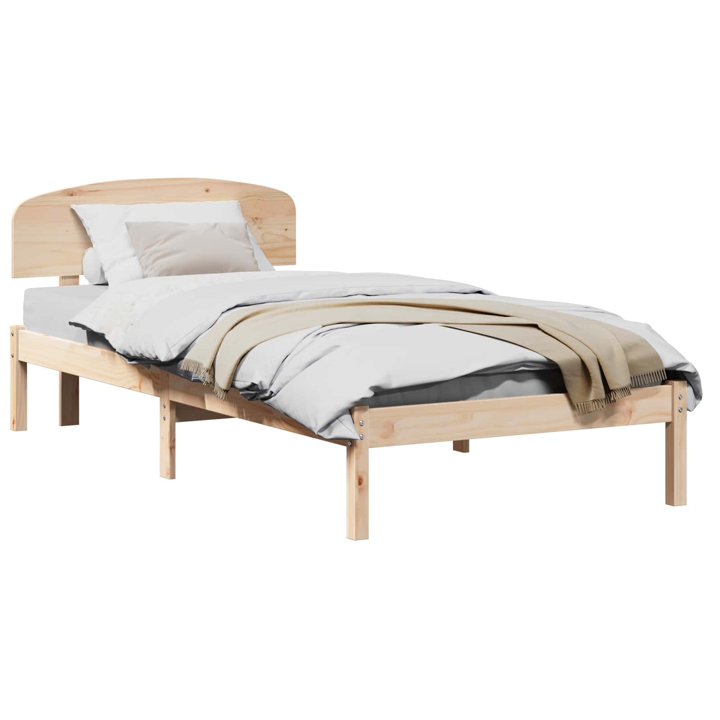 Bed Frame with Headboard Natural 90 x 200 cm Solid Pine Wood
