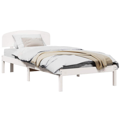 Bed Frame with Headboard White 90 x 200 cm Solid Pine Wood
