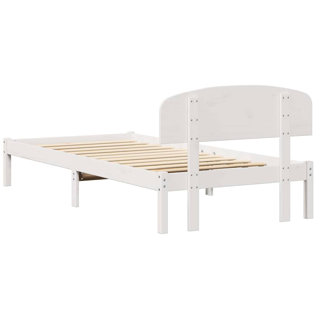 Bed Frame with Headboard White 90 x 200 cm Solid Pine Wood