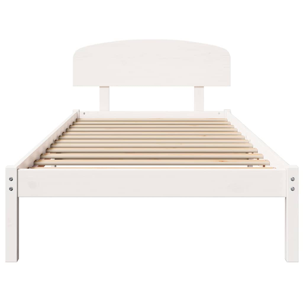 Bed Frame with Headboard White 90 x 200 cm Solid Pine Wood