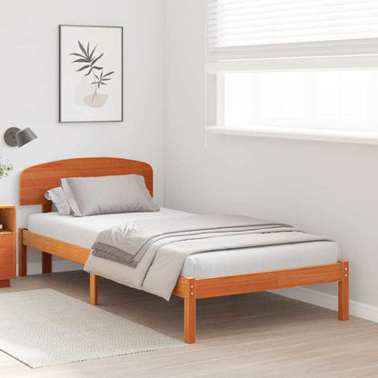 Bed Frame with Headboard Wax Brown 90 x 200 cm Solid Pine Wood