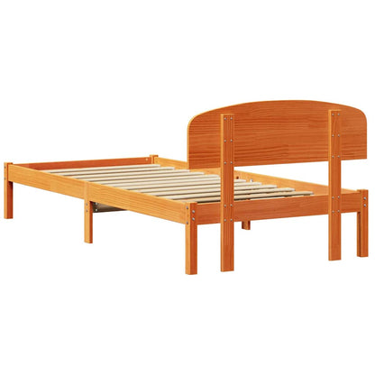 Bed Frame with Headboard Wax Brown 90 x 200 cm Solid Pine Wood