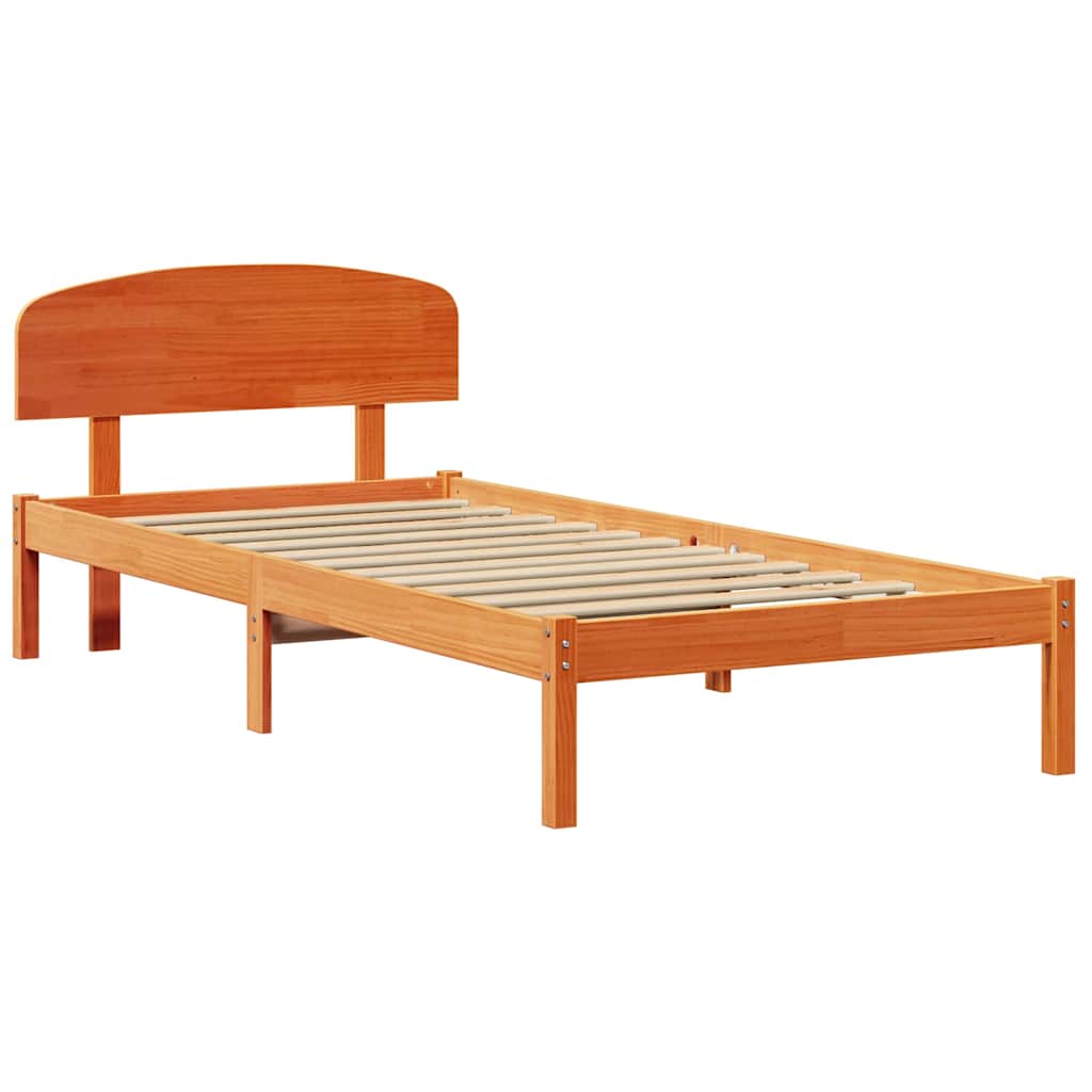 Bed Frame with Headboard Wax Brown 80 x 200 cm Solid Pine Wood