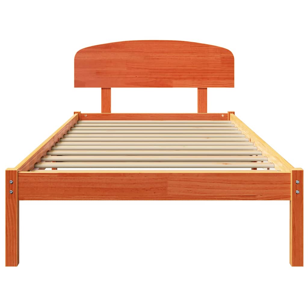 Bed Frame with Headboard Wax Brown 80 x 200 cm Solid Pine Wood