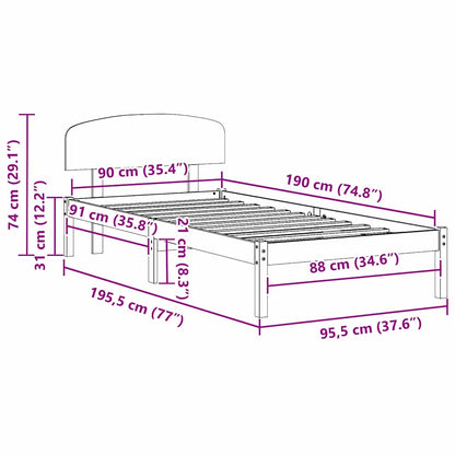 Bed Frame with Headboard Natural 90 x 190 cm Solid Pine Wood