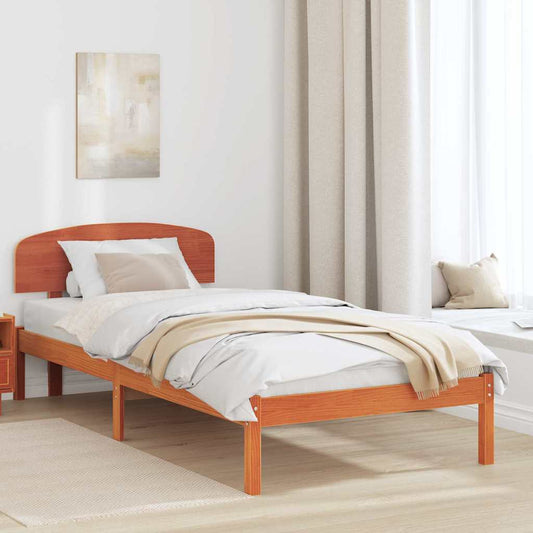 Bed Frame with Headboard Wax Brown 90 x 190 cm Solid Pine Wood