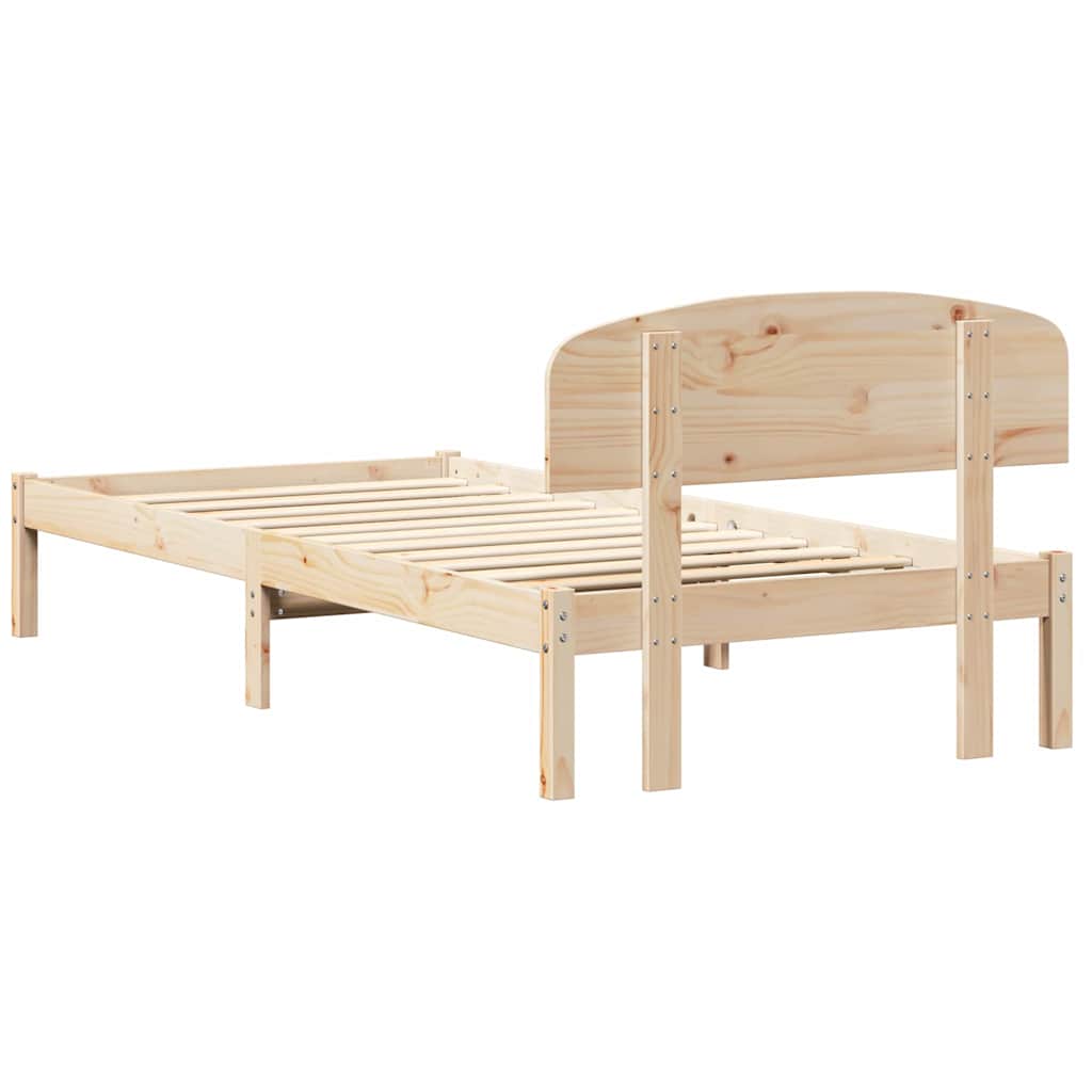Bed Frame with Headboard Natural 75 x 190 cm Solid Pine Wood