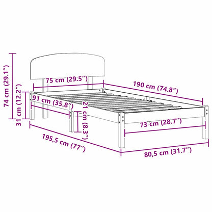 Bed Frame with Headboard White 75 x 190 cm Solid Pine Wood