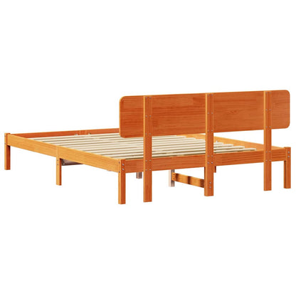 Bed Frame with Headboard Wax Brown 200 x 200 cm Solid Pine Wood