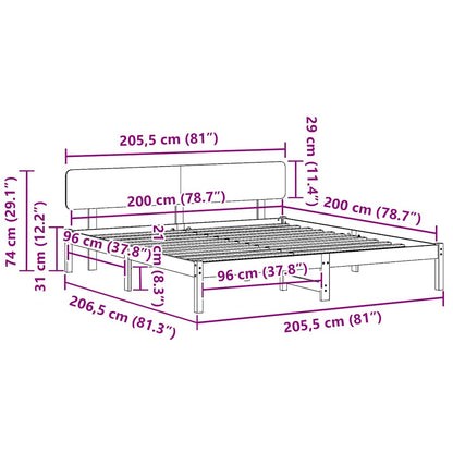 Bed Frame with Headboard Wax Brown 200 x 200 cm Solid Pine Wood