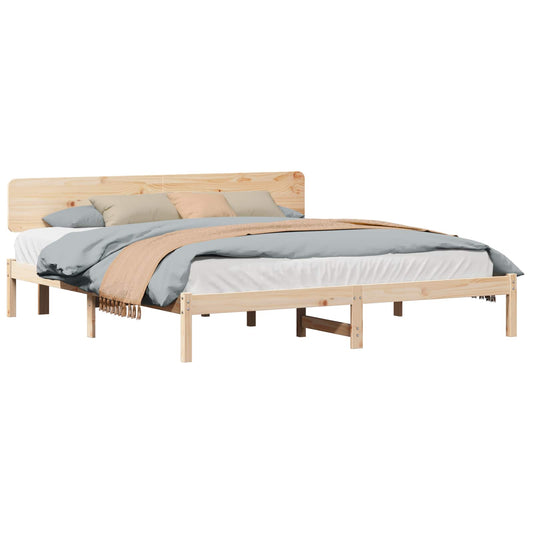 Bed Frame with Headboard Natural 180 x 200 cm Solid Pine Wood