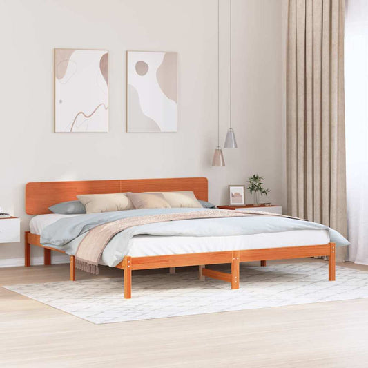 Bed Frame with Headboard Wax Brown 180 x 200 cm Solid Pine Wood