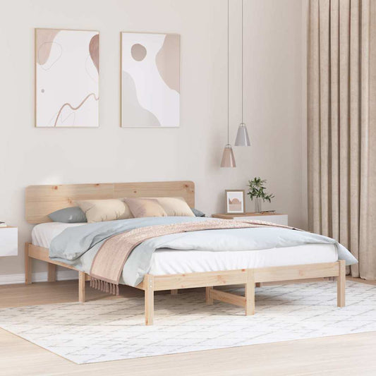 Bed Frame with Headboard Natural 160 x 200 cm Solid Pine Wood