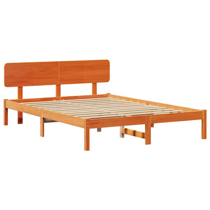 Bed Frame with Headboard Wax Brown 150 x 200 cm Solid Pine Wood