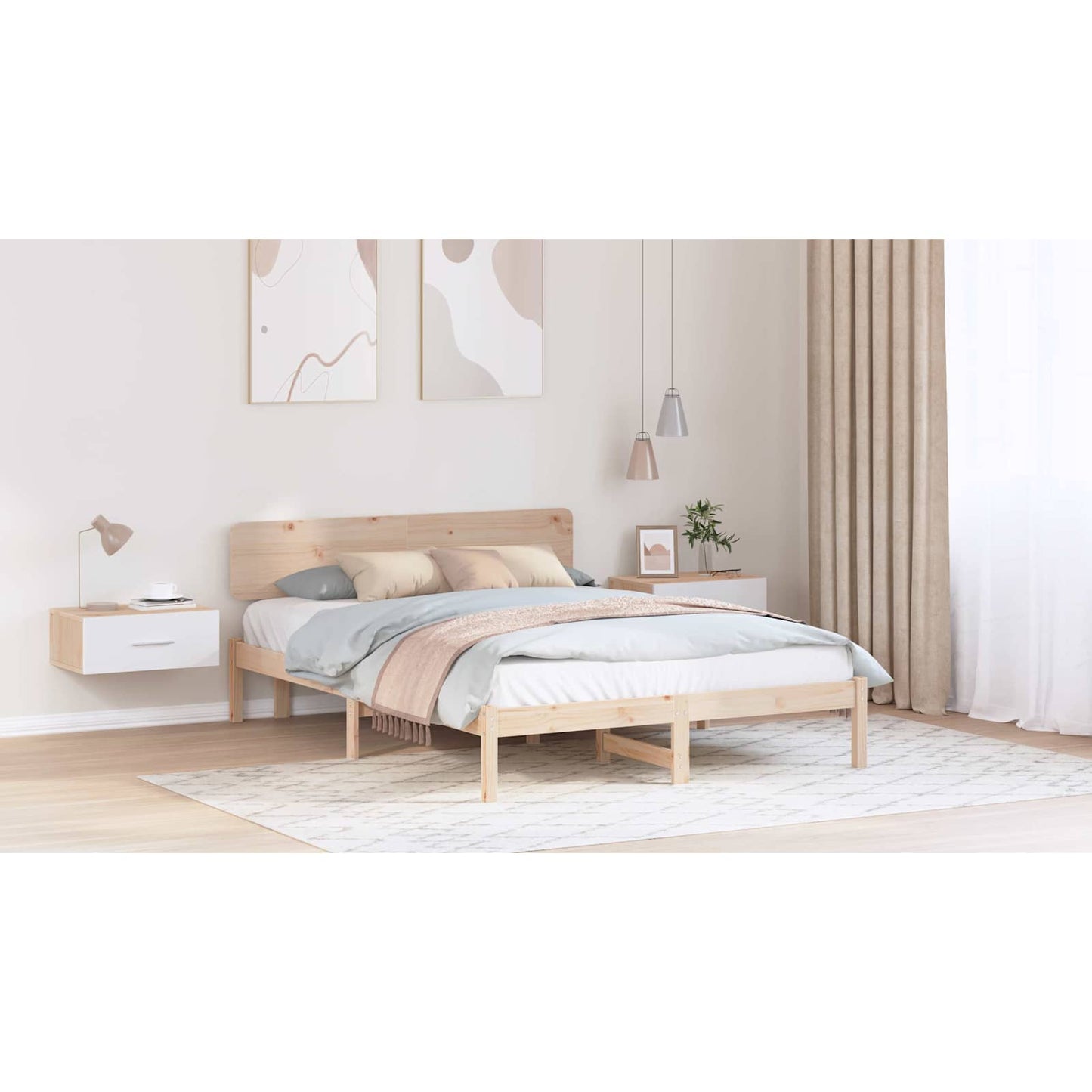 Bed Frame with Headboard Natural 140 x 200 cm Solid Pine Wood