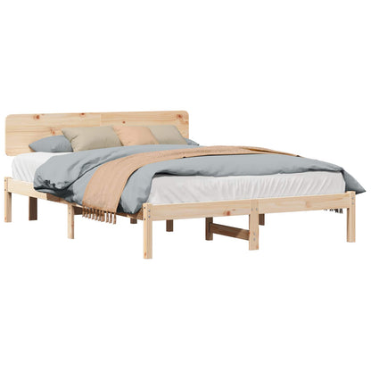 Bed Frame with Headboard Natural 140 x 200 cm Solid Pine Wood