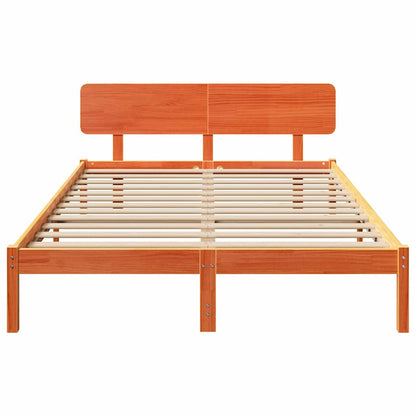 Bed Frame with Headboard Wax Brown 140 x 200 cm Solid Pine Wood
