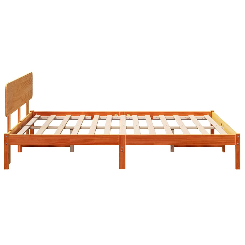 Bed Frame with Headboard Wax Brown 140 x 200 cm Solid Pine Wood