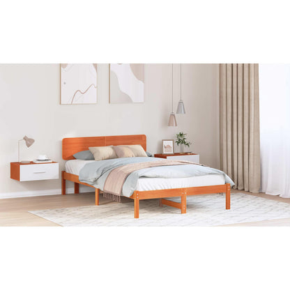 Bed Frame with Headboard Wax Brown 120 x 200 cm Solid Pine Wood
