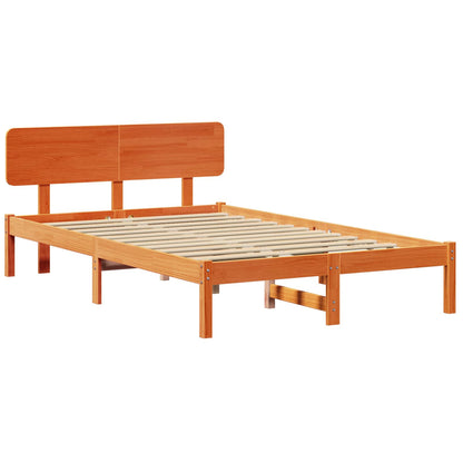 Bed Frame with Headboard Wax Brown 120 x 200 cm Solid Pine Wood
