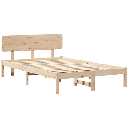Bed Frame with Headboard Natural 140 x 190 cm Solid Pine Wood