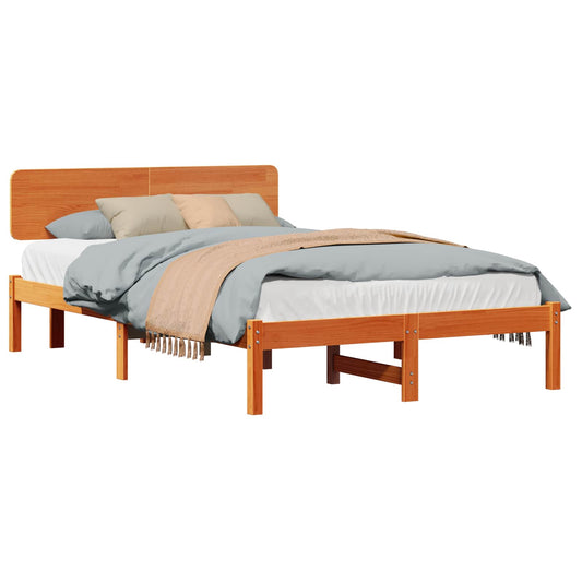 Bed Frame with Headboard Wax Brown 140 x 190 cm Solid Pine Wood