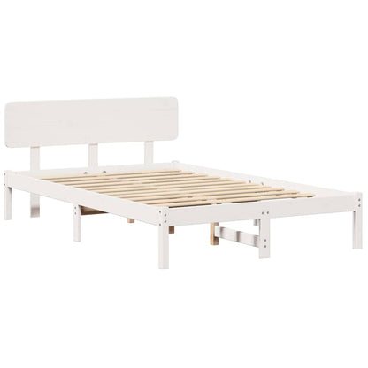 Bed Frame with Headboard White 135 x 190 cm Solid Pine Wood