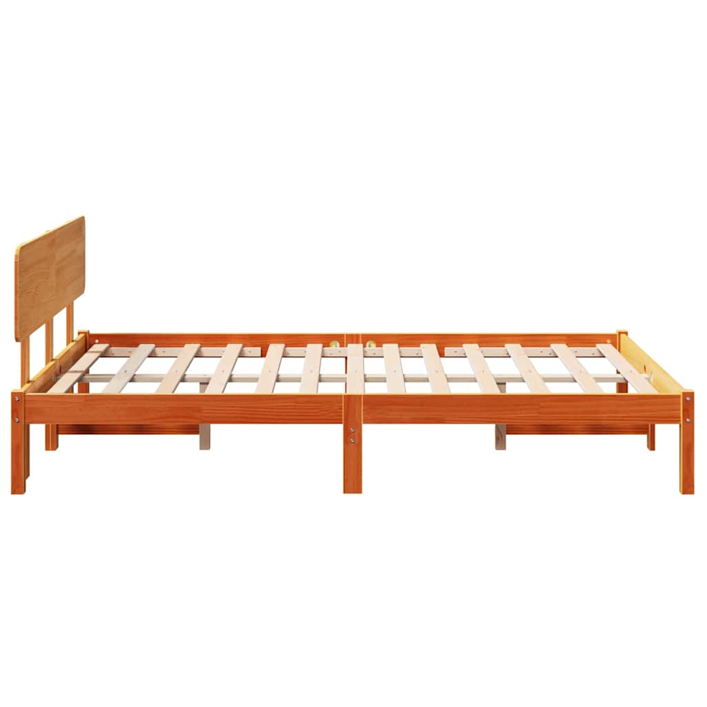 Bed Frame with Headboard Wax Brown 120 x 190 cm Solid Pine Wood