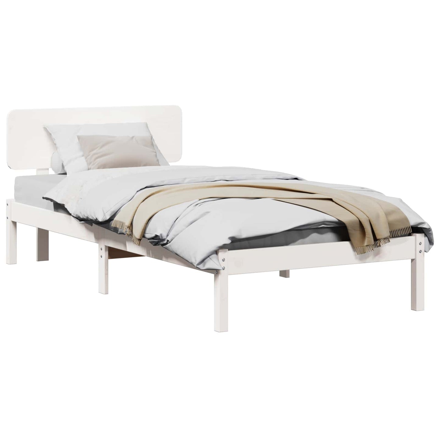 Bed Frame with Headboard White 100 x 200 cm Solid Pine Wood