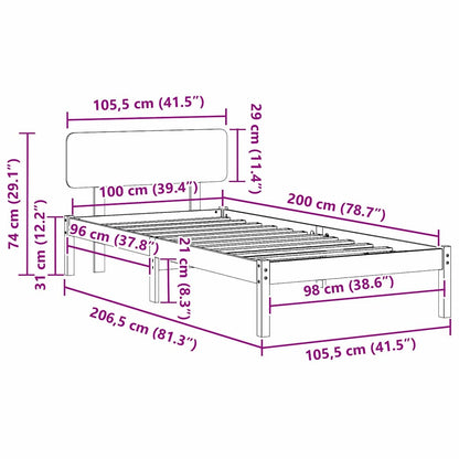 Bed Frame with Headboard White 100 x 200 cm Solid Pine Wood