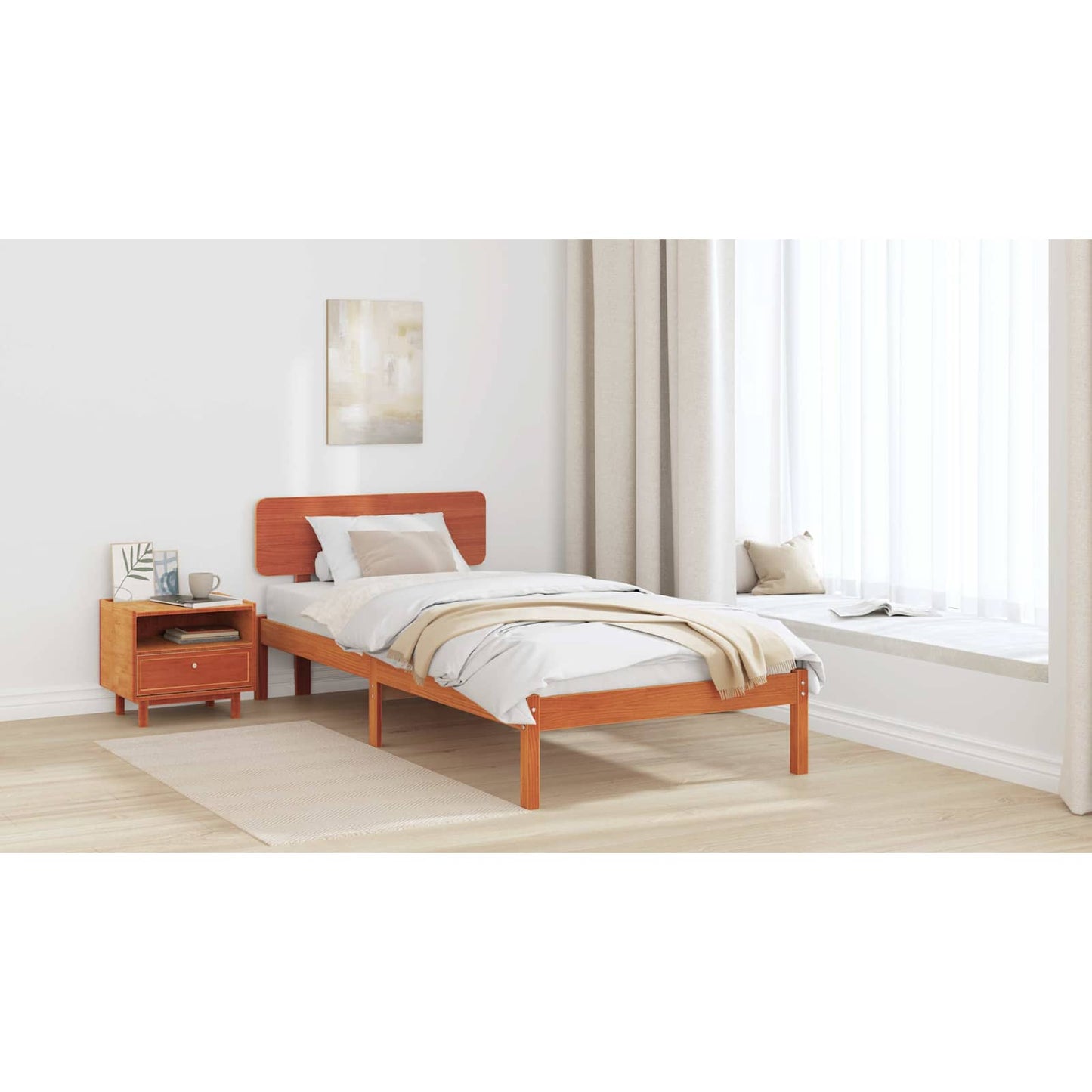 Bed Frame with Headboard Wax Brown 100 x 200 cm Solid Pine Wood