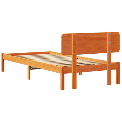 Bed Frame with Headboard Wax Brown 100 x 200 cm Solid Pine Wood