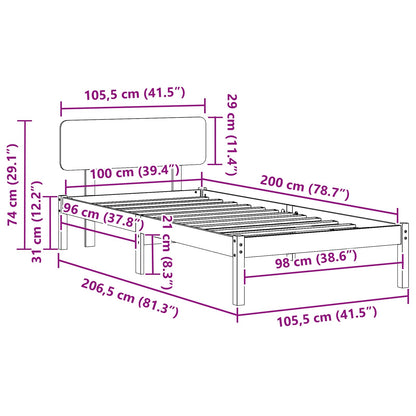 Bed Frame with Headboard Wax Brown 100 x 200 cm Solid Pine Wood