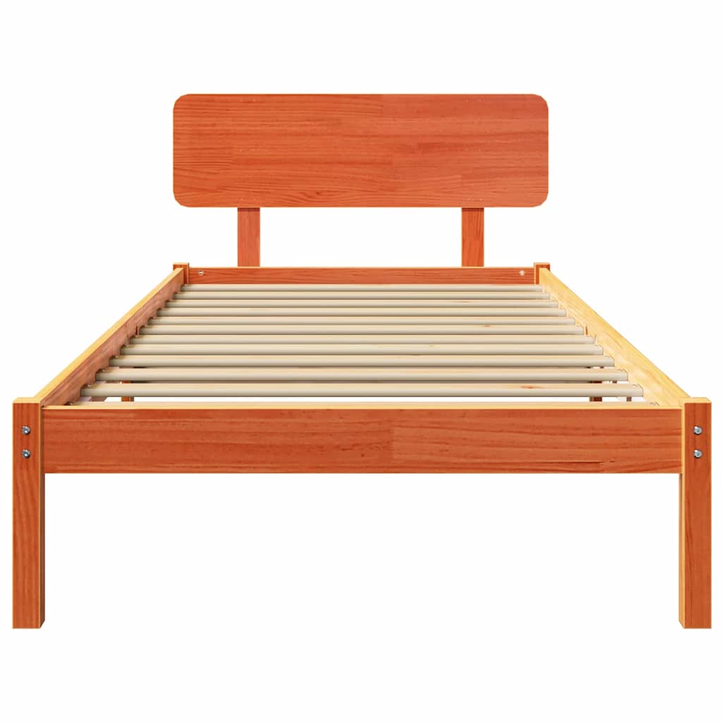 Bed Frame with Headboard Wax Brown 80 x 200 cm Solid Pine Wood