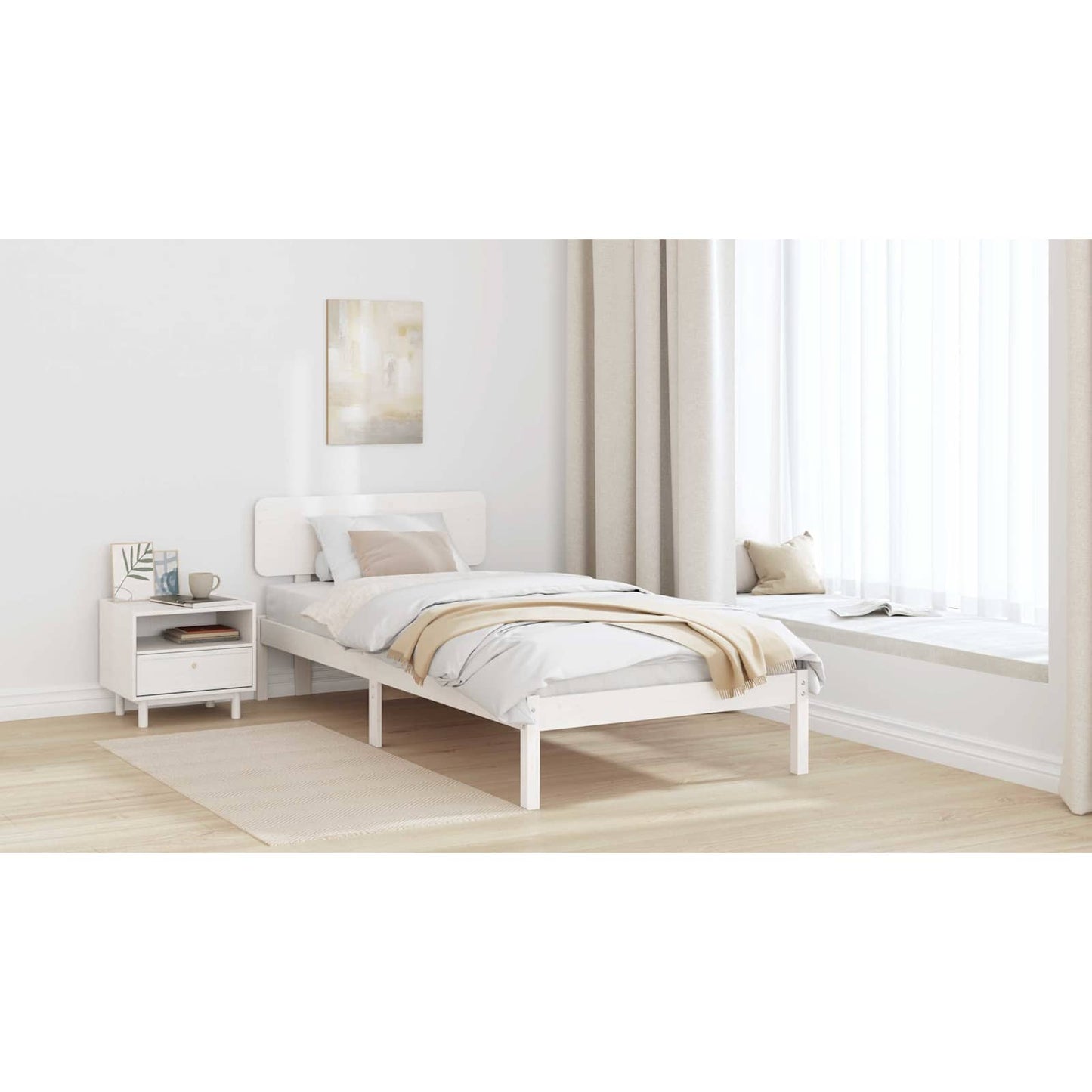 Bed Frame with Headboard White 90 x 190 cm Solid Pine Wood