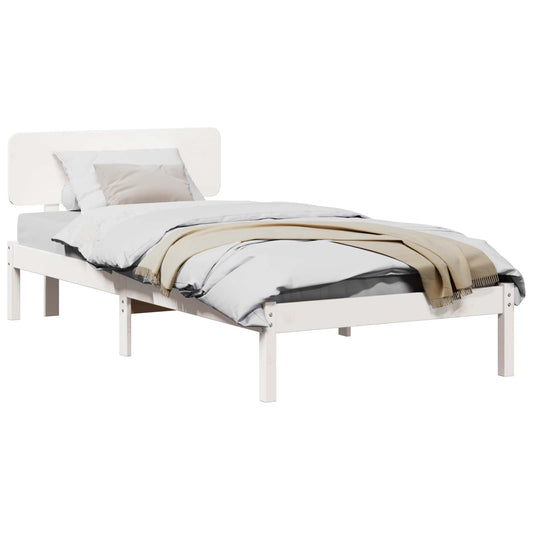 Bed Frame with Headboard White 90 x 190 cm Solid Pine Wood