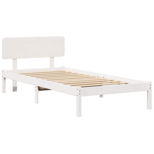 Bed Frame with Headboard White 90 x 190 cm Solid Pine Wood