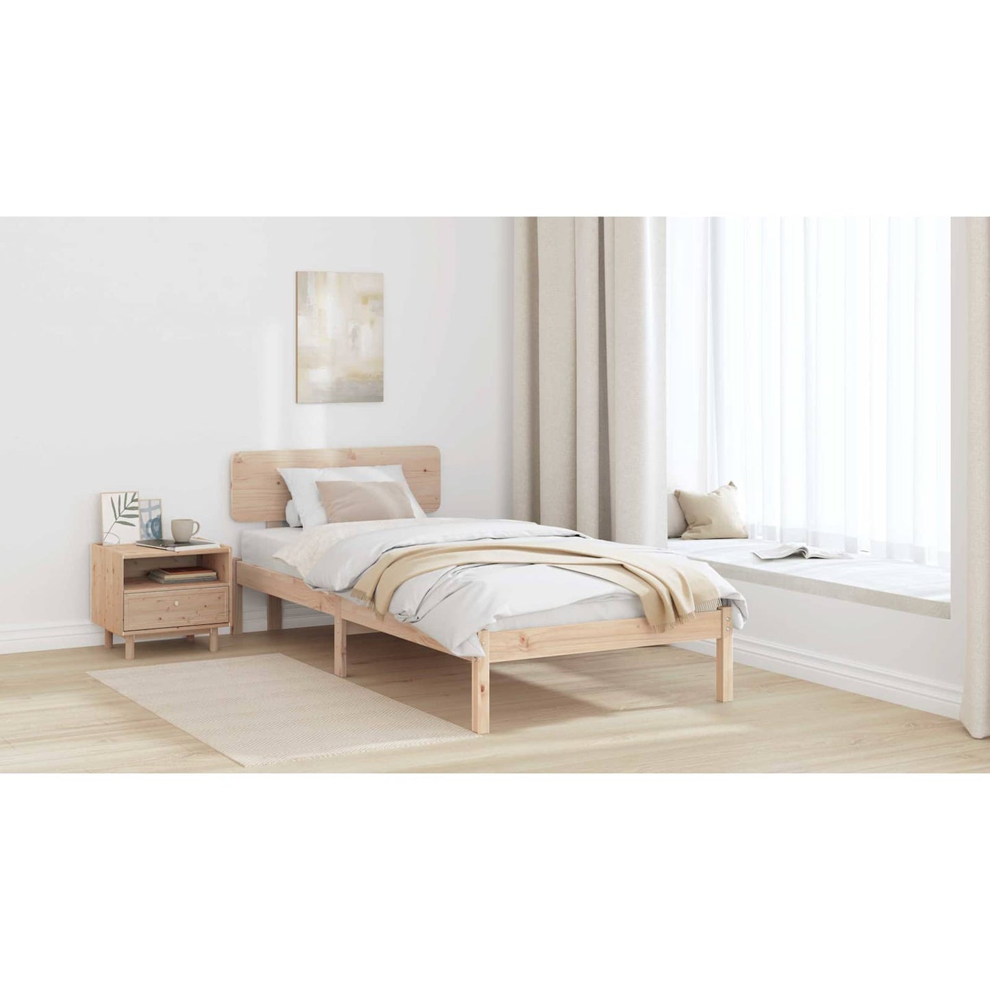 Bed Frame with Headboard Natural 75 x 190 cm Solid Pine Wood