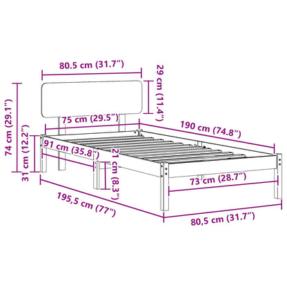 Bed Frame with Headboard White 75 x 190 cm Solid Pine Wood