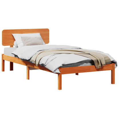 Bed Frame with Headboard Wax Brown 75 x 190 cm Solid Pine Wood