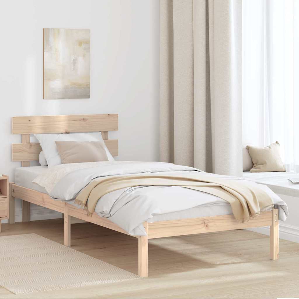 Bed Frame with Headboard Brown 90 x 200 cm Solid Pine wood