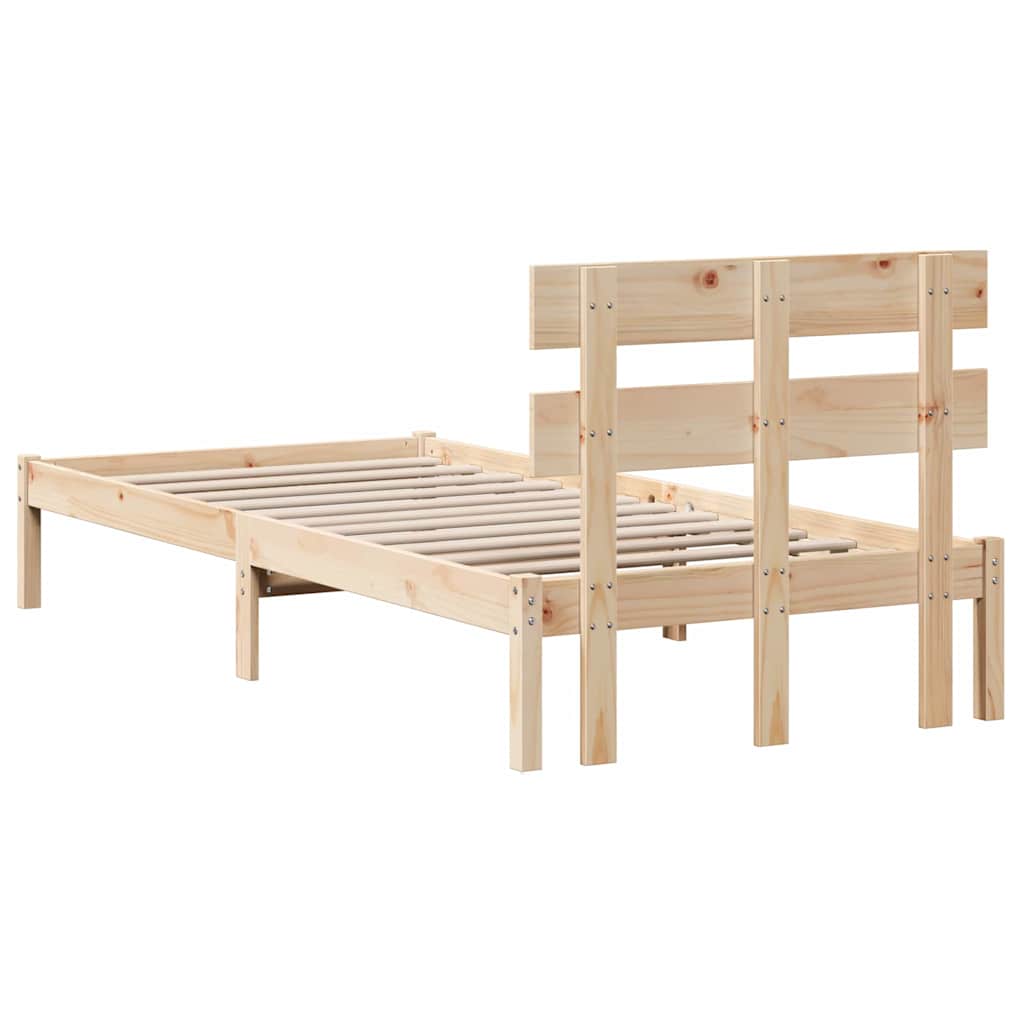 Bed Frame with Headboard Brown 90 x 200 cm Solid Pine wood