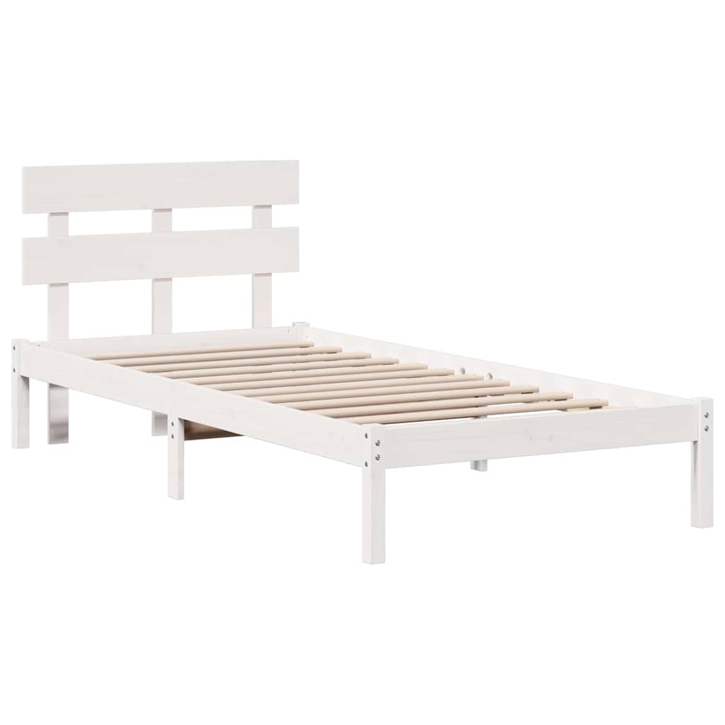 Bed Frame with Headboard White 90 x 200 cm Solid Pine wood